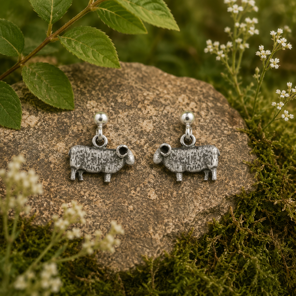 Sheep Drop Earrings - Sterling Silver