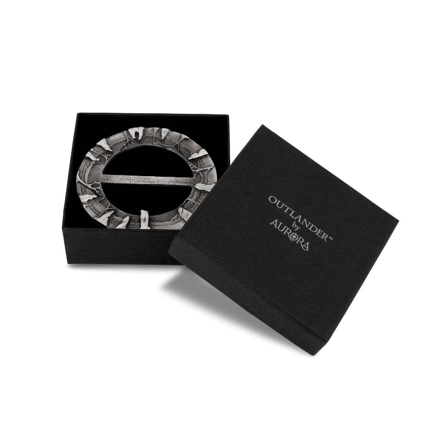 Pewter Scarf Ring Craigh na Dun stone circle, in a box, featured in the Outlander TV series,  in collaboration with Sony Pictures Consumer Products., by Aurora Jewellery, Orkney, Scotland