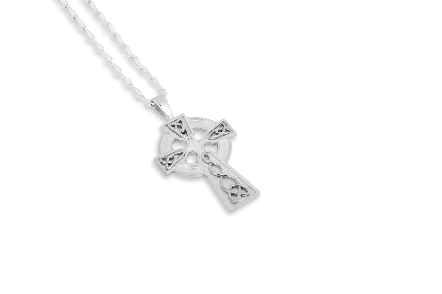 Celtic Cross in Silver on a silver chain, by Steven Cooper at Aurora Jewellery, Orkney, Scotland