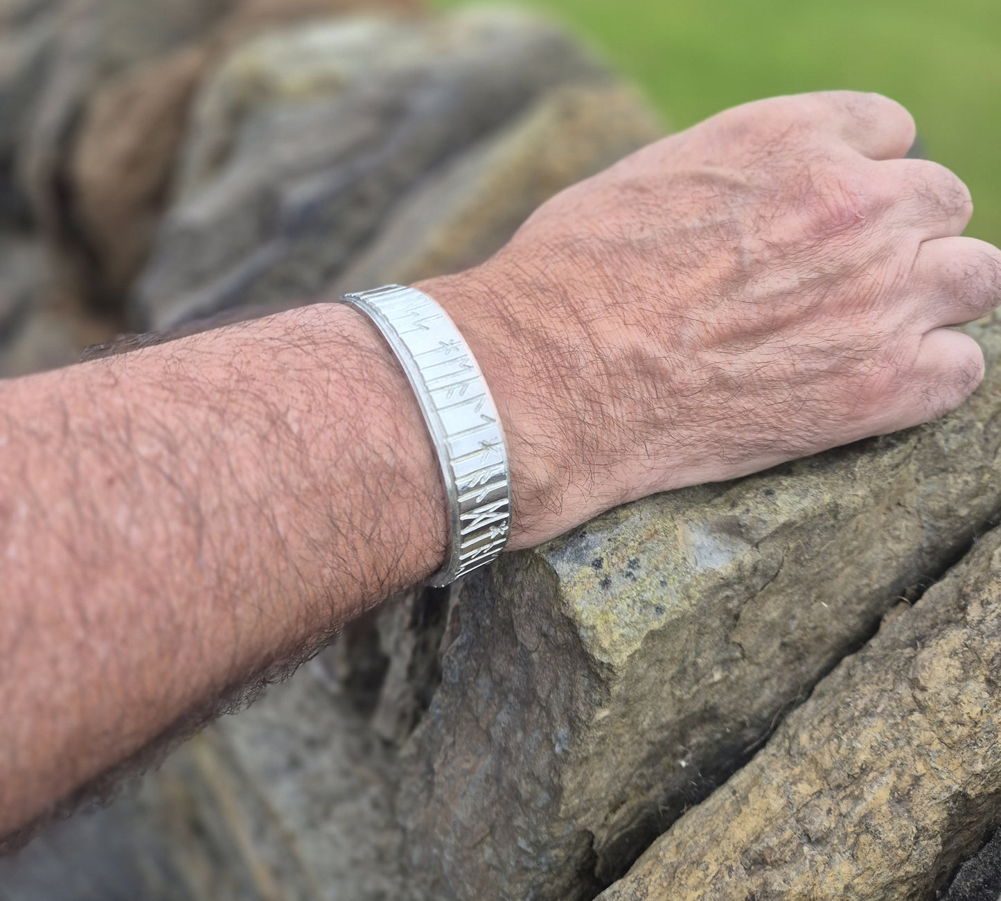 Runic Pewter Bangle Wide
