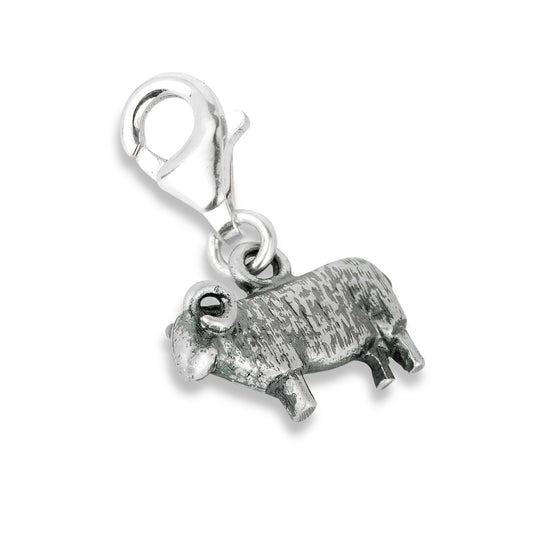 Silver Sheep Charm for charm bracelet on a white background by Aurora Jewellery Orkney