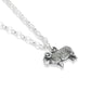 Silver sheep-shaped pendant on a chain against a white background