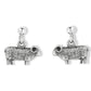 Pair of silver sheep-shaped earrings on a white background