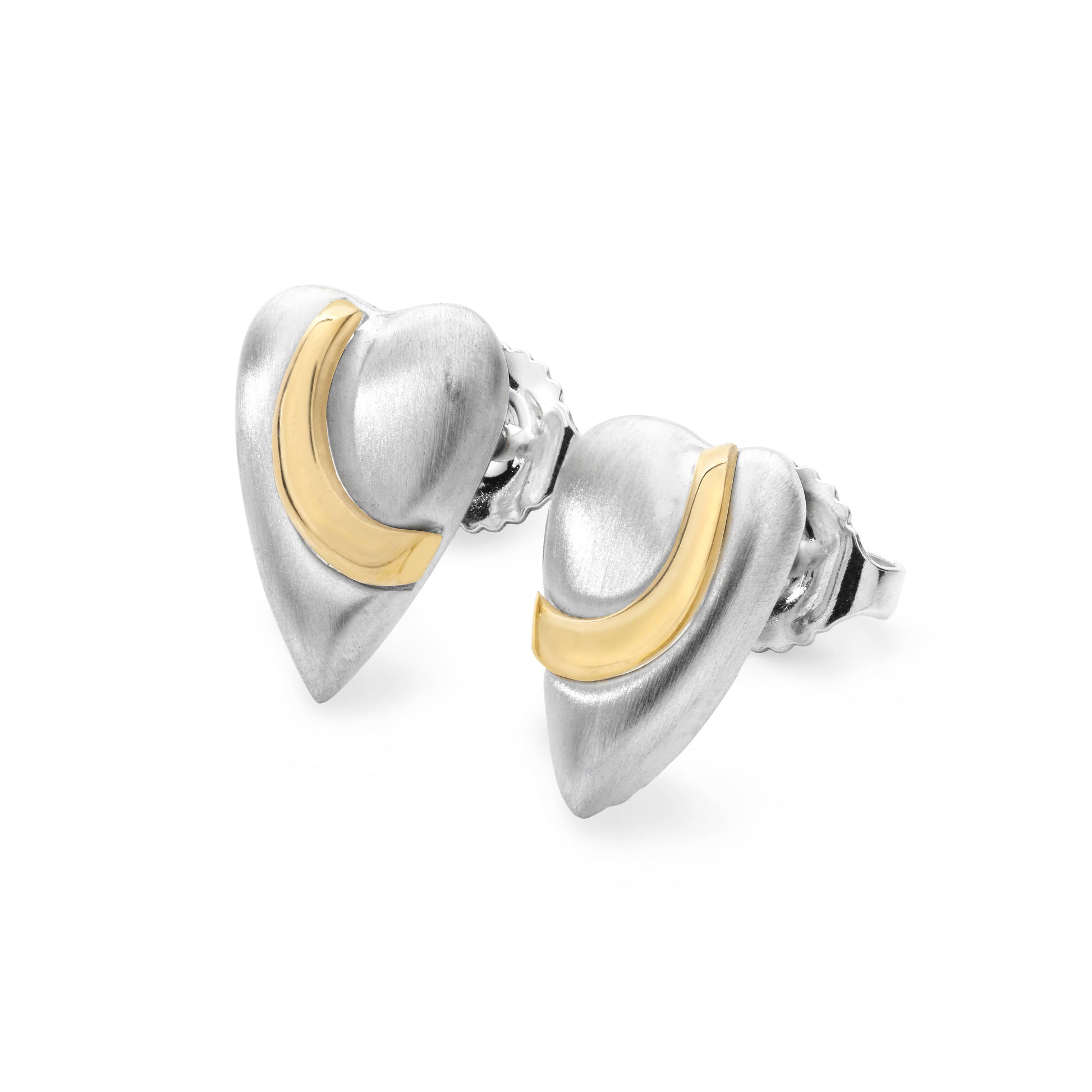 Pebble Heart Stud Earrings Silver Gold detail