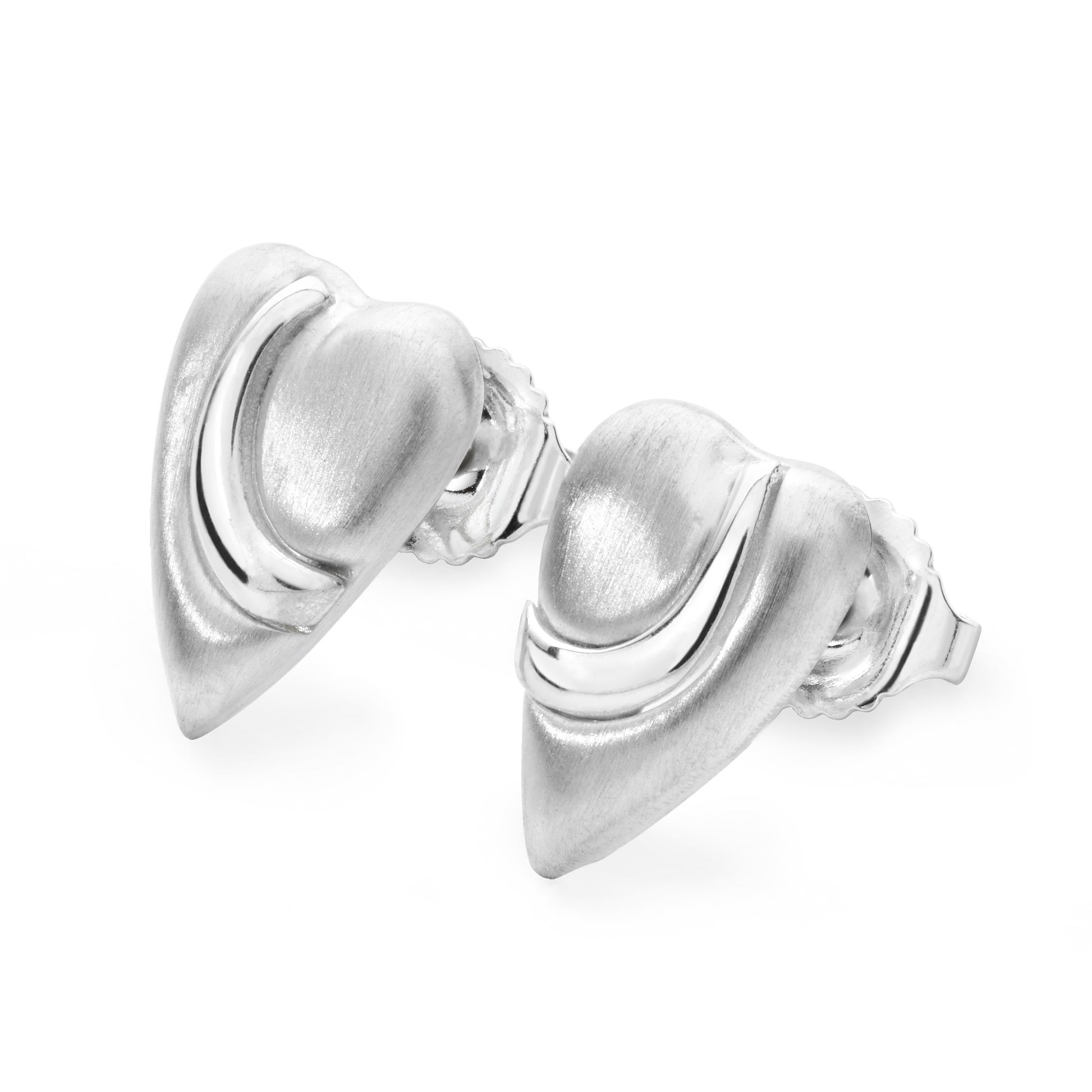 Pebble Heart Stud Earrings Silver