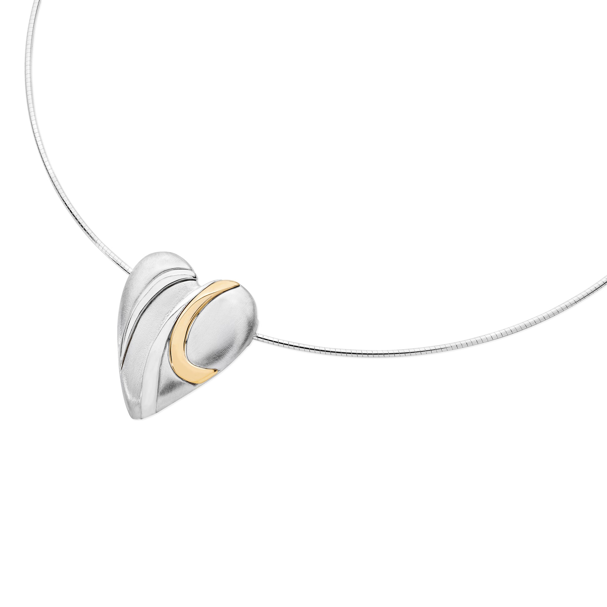 Pebble Heart Neckwire, in Silver with Gold Detail, by Aurora Orkney Jewellery, Orkney, Scotland