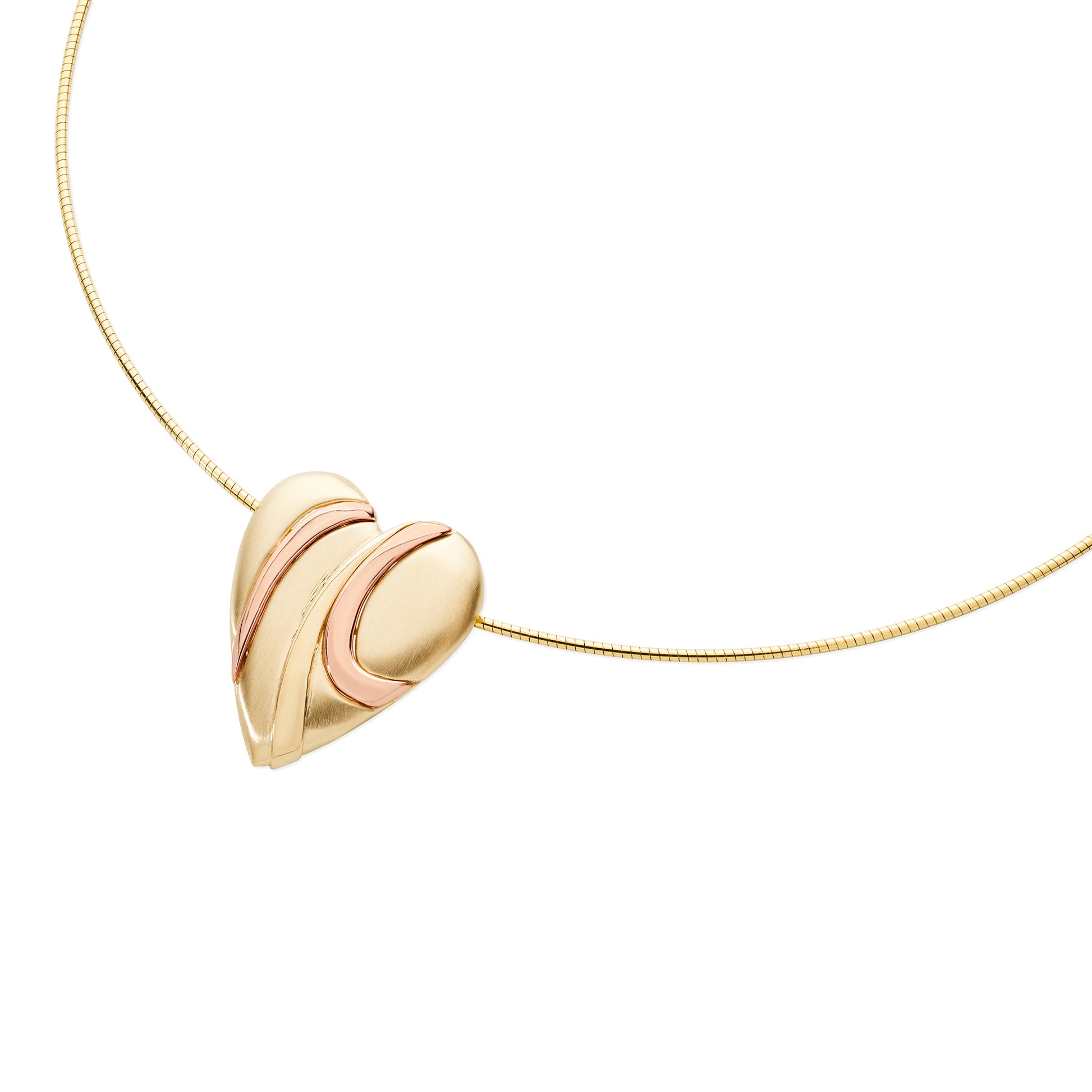 Pebble Heart Neckwire, in Gold, with Rose Gold Detail,  by Aurora Orkney Jewellery, Orkney, Scotland