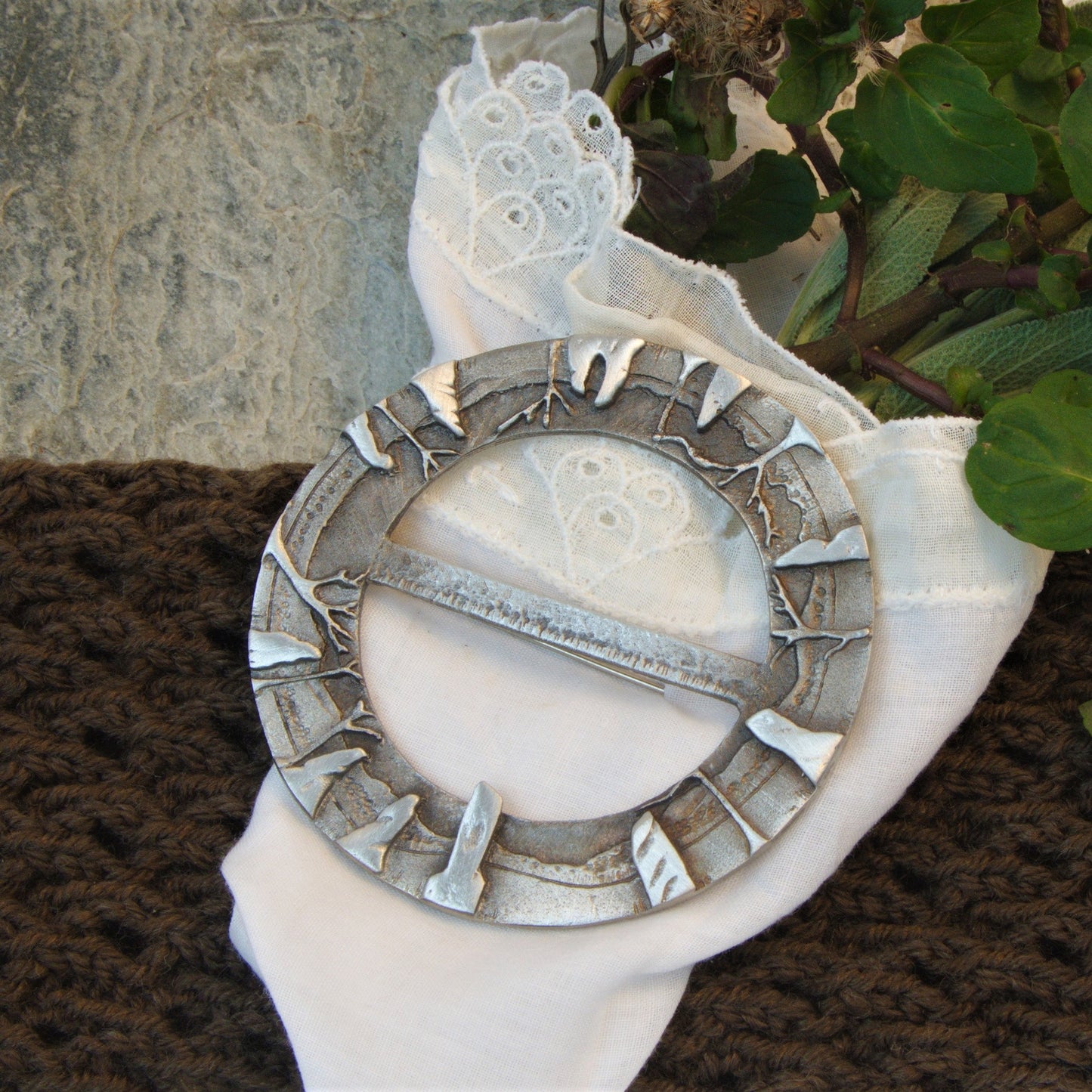 Based on the Craigh na Dun stone circle featured in the Outlander TV series, this Pewter Brooch with bar is handmade by Aurora Orkney Jewellery, Scotland