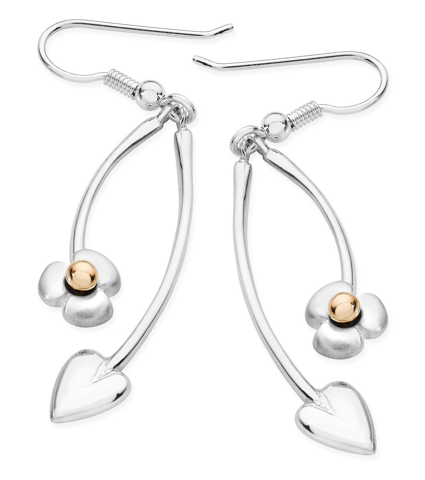 Elska drop earrings in Sterling Silver with gold detail, - Aurora Orkney Jewellery, Scotland