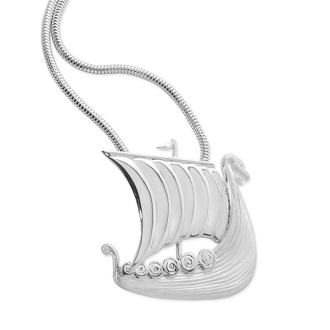 Sterling Silver Longboat, Galley Pendant, handmade by  Aurora Orkney Jewellery, Scotland