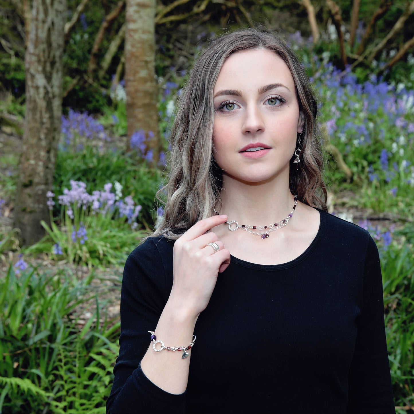 Model wearing Rose Ring 16083 - Aurora Orkney Jewellery, Orkney, Scotland