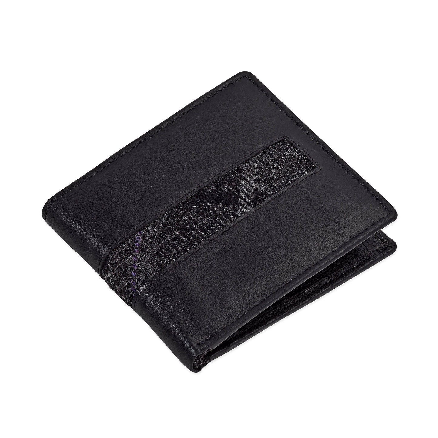 Slate Tweed and Black Leather Wallet