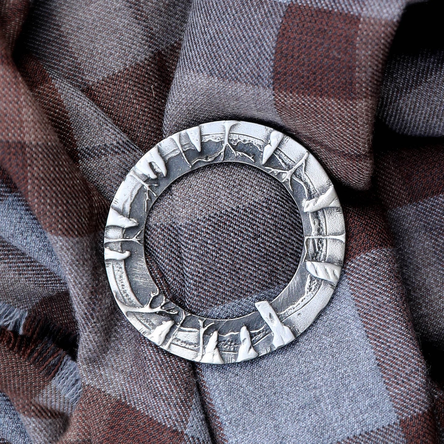 Pewter Scarf Ring Craigh na Dun stone circle featured in the Outlander TV series,  in collaboration with Sony Pictures Consumer Products., by Aurora Jewellery, Orkney, Scotland