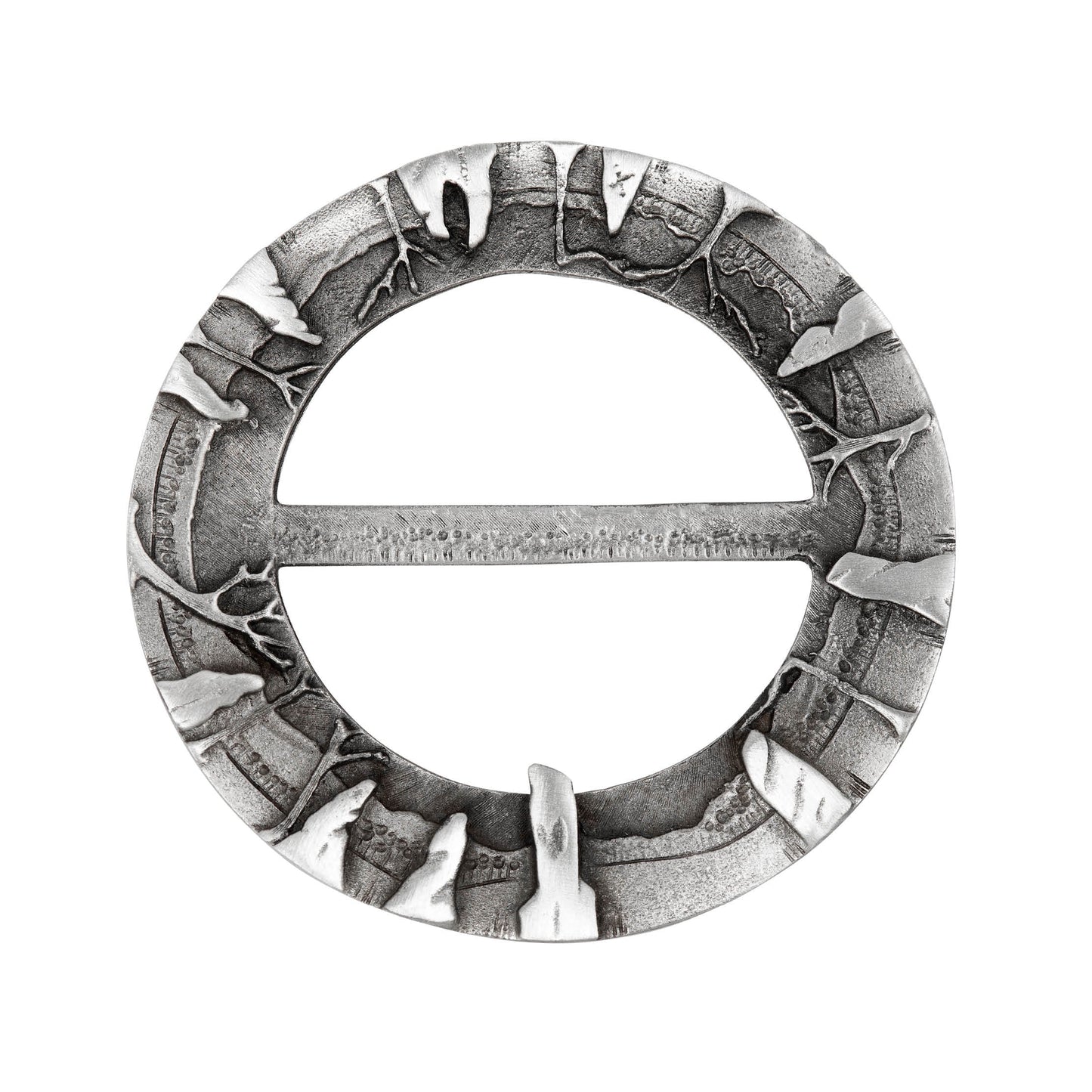 Pewter Scarf Ring Craigh na Dun stone circle featured in the Outlander TV series,  in collaboration with Sony Pictures Consumer Products, by Aurora Jewellery, Orkney, Scotland