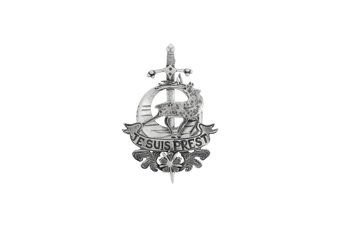 Je Suis Prest Clan Fraser Brooch in Sterling Silver